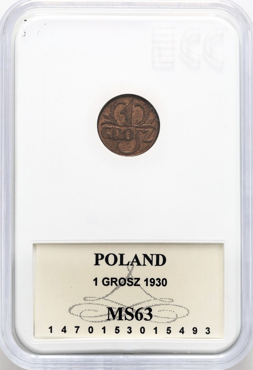 II RP. 1 grosz 1930 - NAJRZADSZY ROCZNIK - ŁADNY - GCN MS63